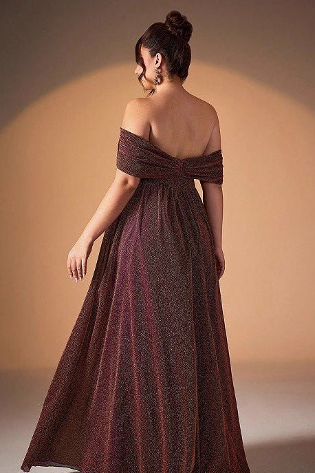 sequin embellished pleated maxi dress in multi purple