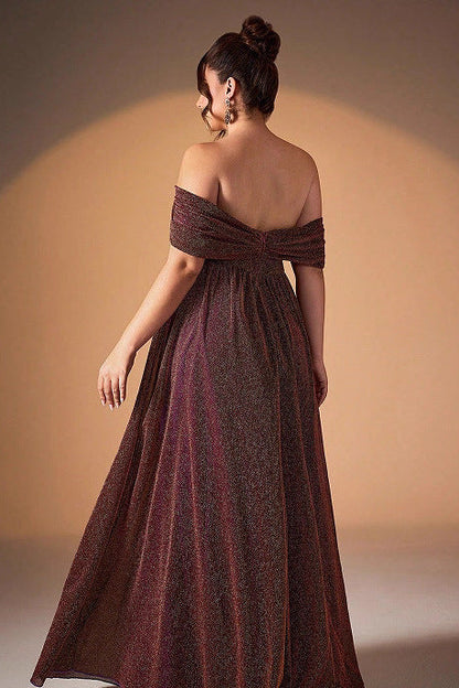 sequin embellished pleated maxi dress in multi purple