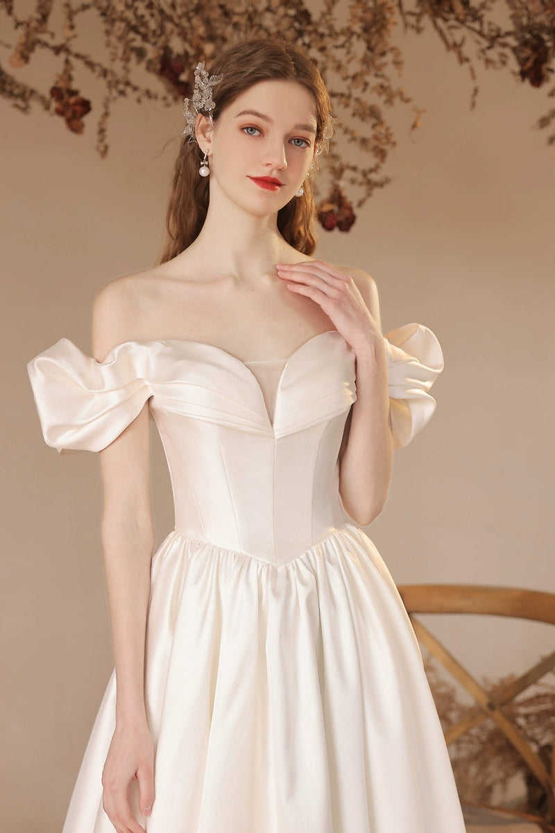 teresa off-shoulder satin maxi dress in white