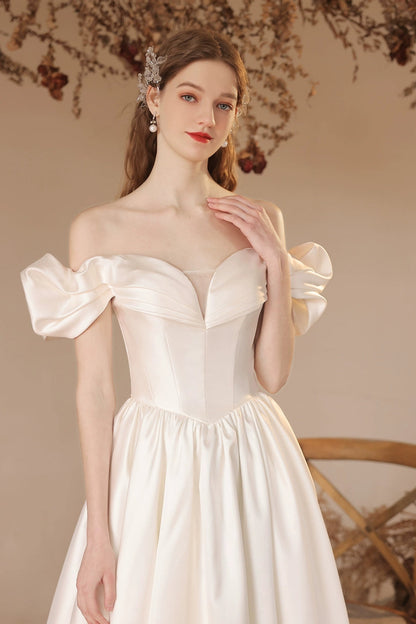 teresa off-shoulder satin maxi dress in white