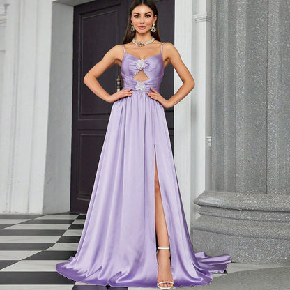 flower embellished cutout chiffon maxi dress in purple