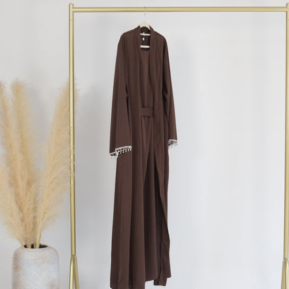 1pcs Solid Color Beaded Cardigan Robe