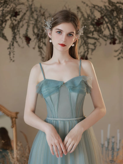 viven ruffle detail tulle maxi dress in mint