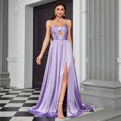 flower embellished cutout chiffon maxi dress in purple