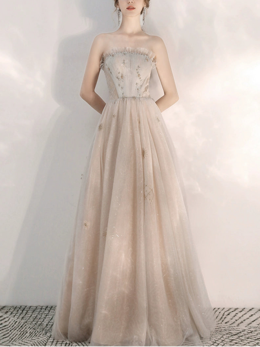 champagne sequin strapless maxi dress