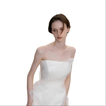 Lyuba White French Lightweight High-End Strapless Slim Fit Simple Maxi Dress