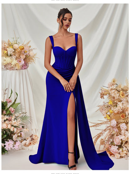 Hip-hugging high-slit suspender long dress