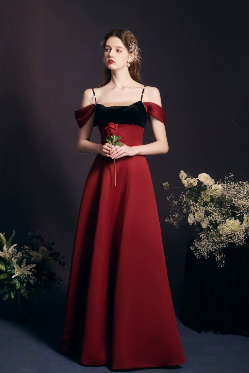 off-shoulder maxi dress in Claret