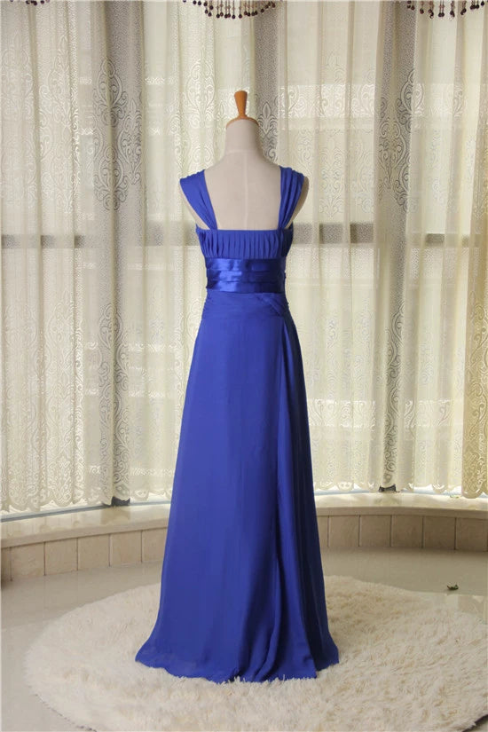 Blue chiffon long double shoulder dress