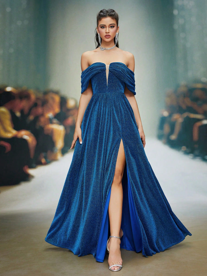 sequin embellished strapless backless maxi dress in blue