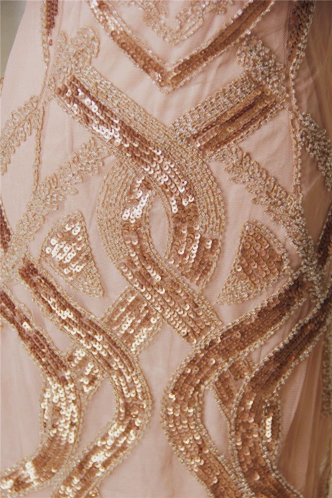 Lotus color sequined organza beaded mini dress