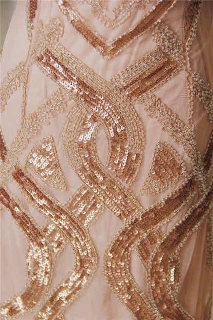 Lotus color sequined organza beaded mini dress
