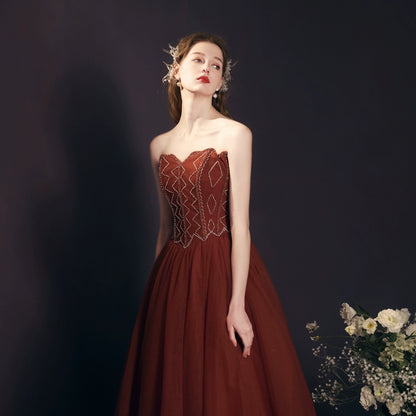 off-shoulder applique maxi dress in brick red
