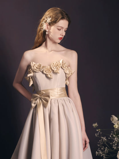 champagne off shoulder flower maxi dress