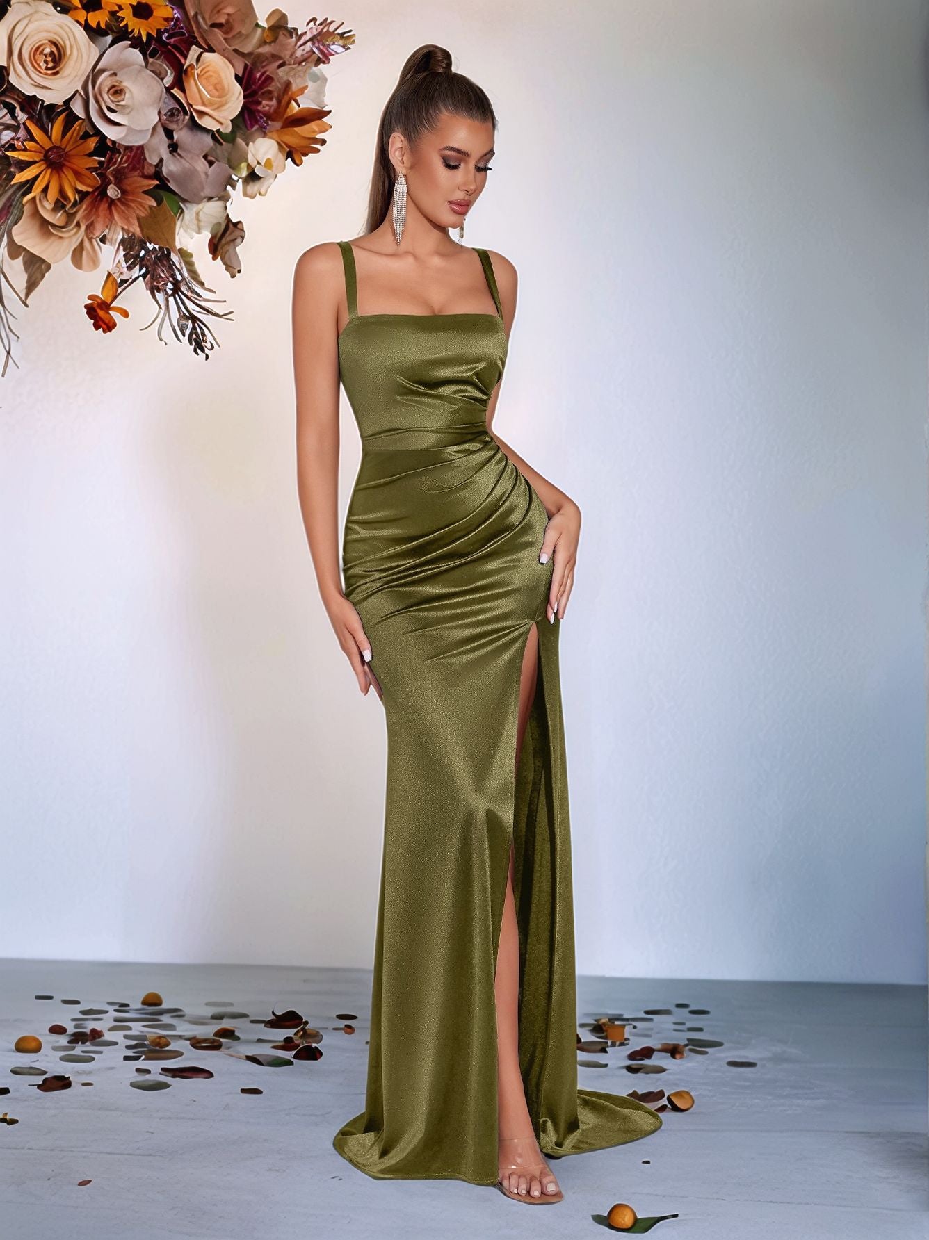 isabel one shoulder high slit maxi dress