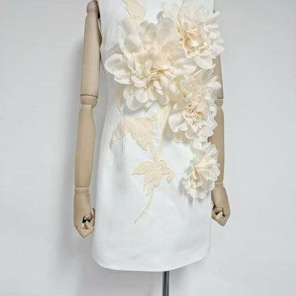 mandy 3d flower embellished Mini Dress in Black