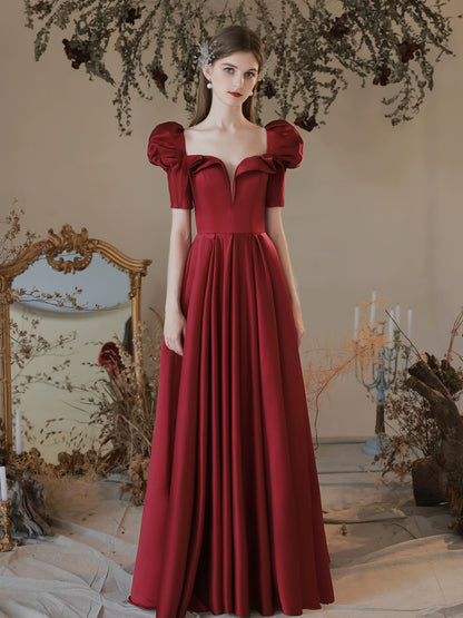v-neck puff sleeve satin maxi dress in claret