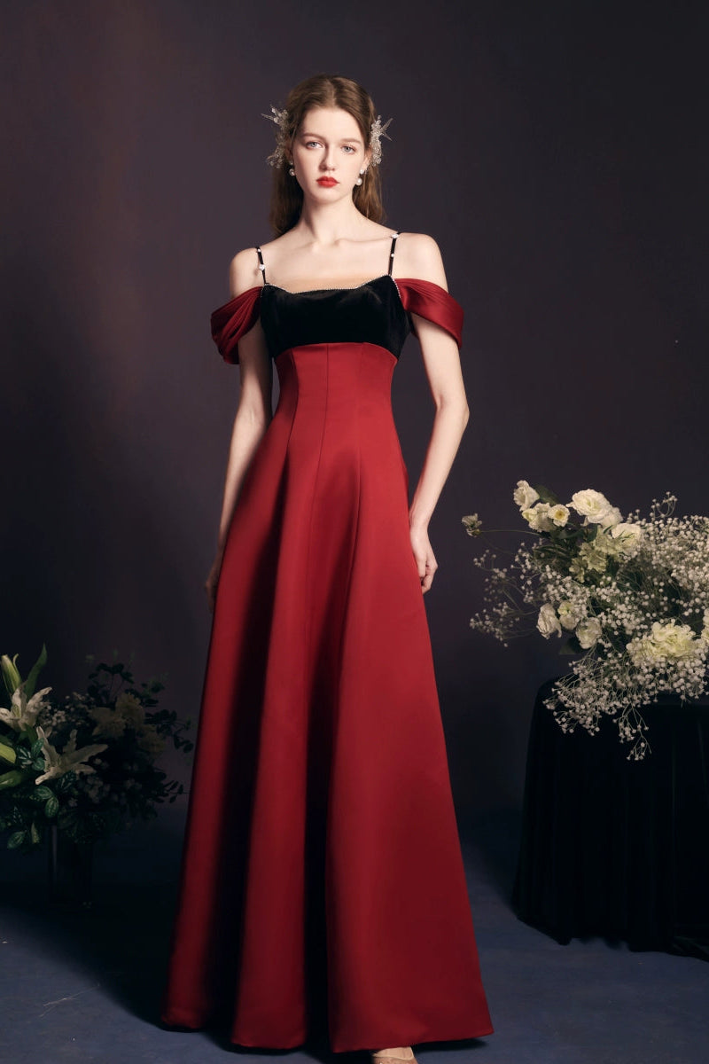 off-shoulder maxi dress in Claret
