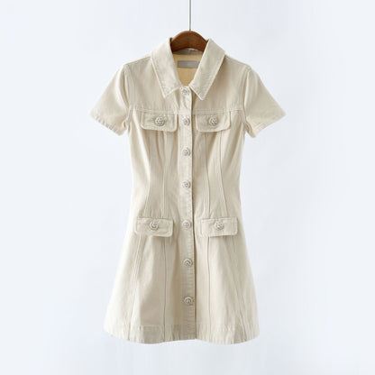 vanessa Cream Collared Denim Mini Dress