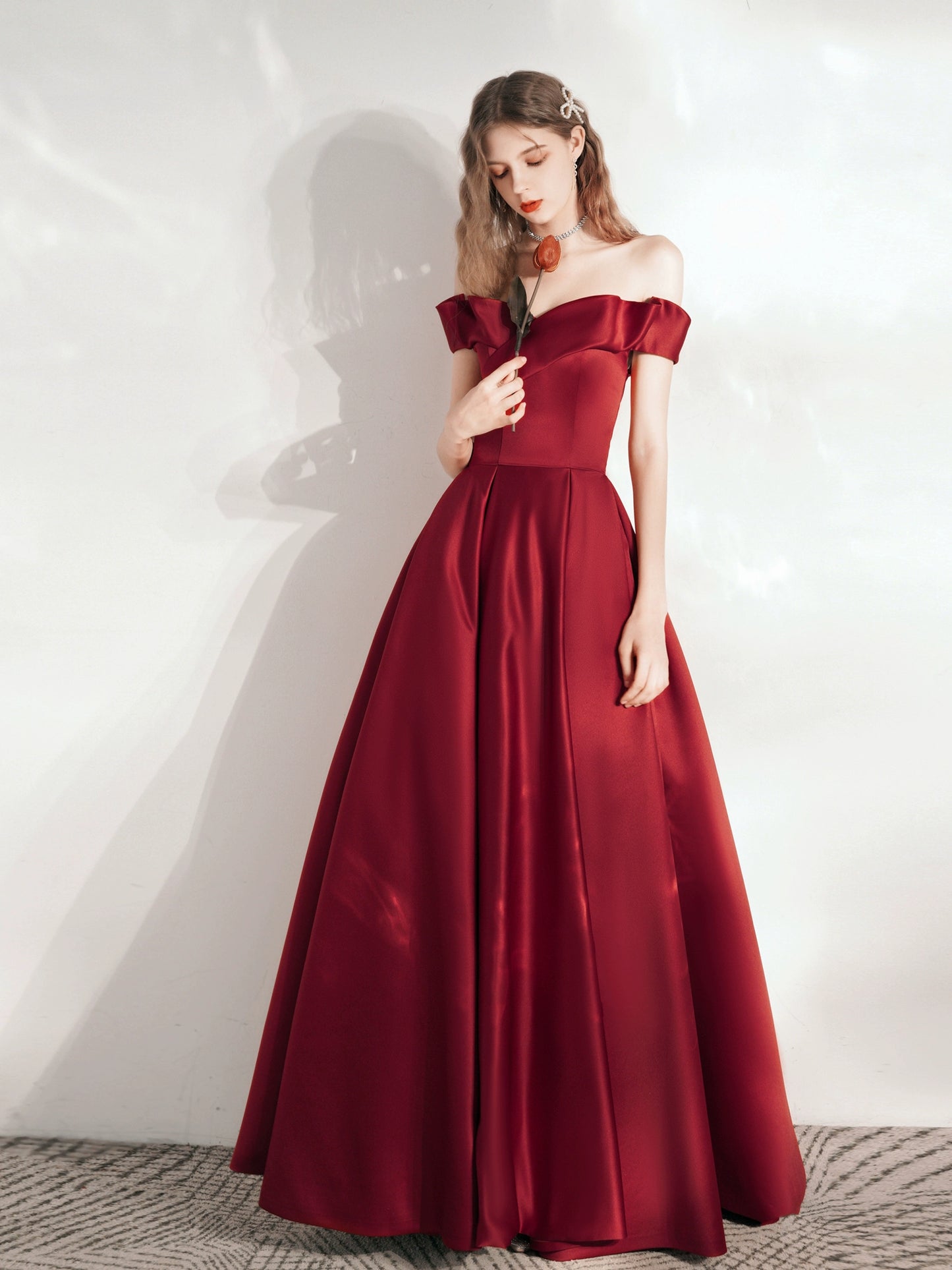 victoria strapless satin maxi dress in claret