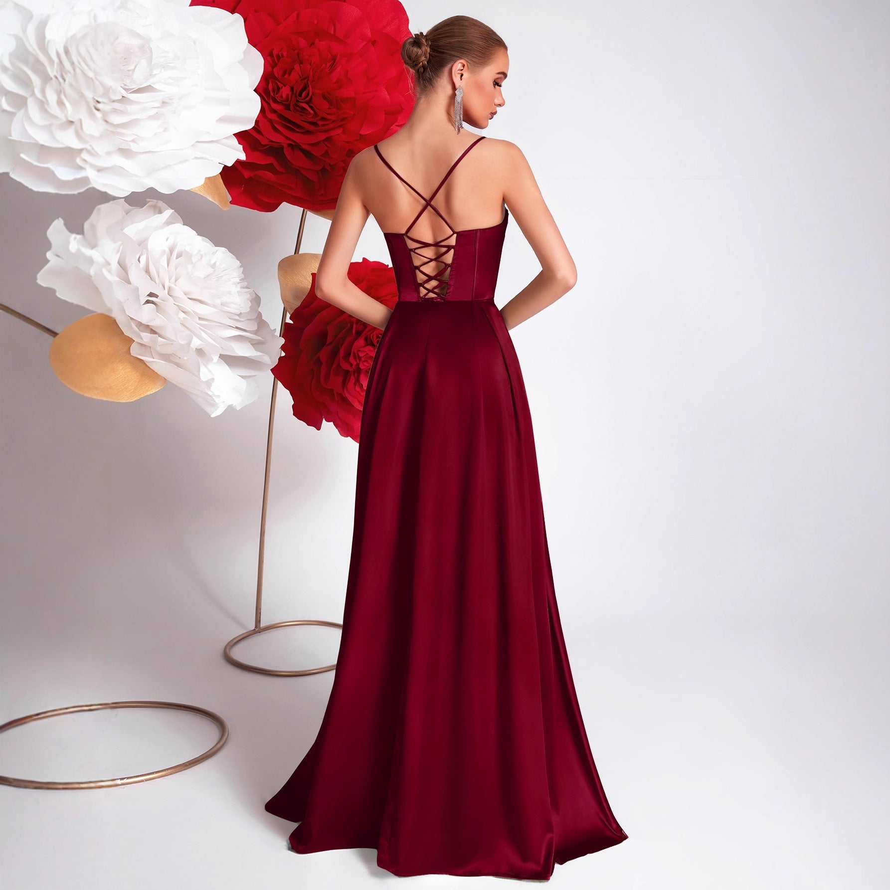 Twill high slit maxi dress