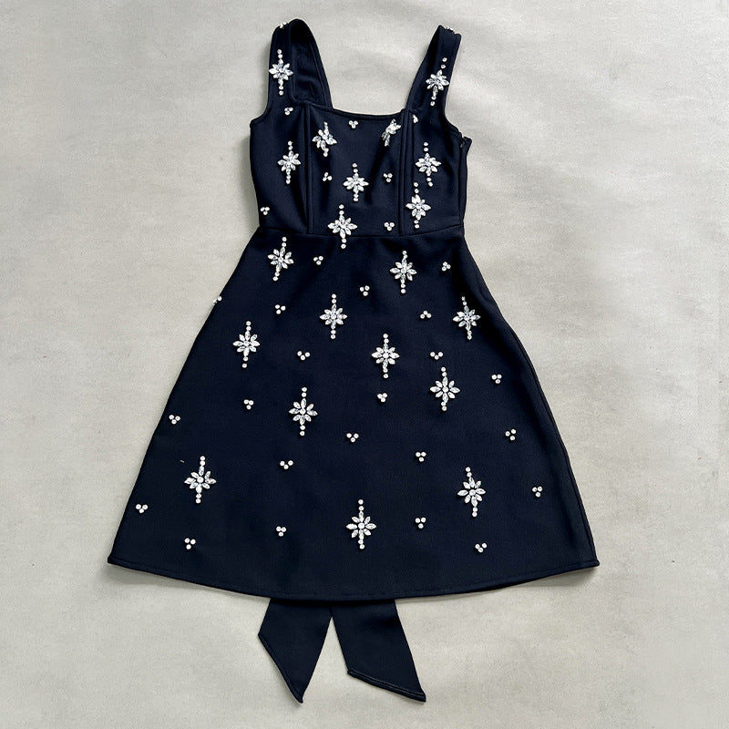 adora Sleeveless Diamond Bow Bandage Mini Dress in black