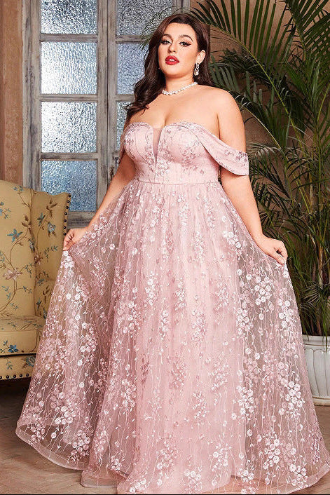 sequin floral print applique strapless maxi dress in pink