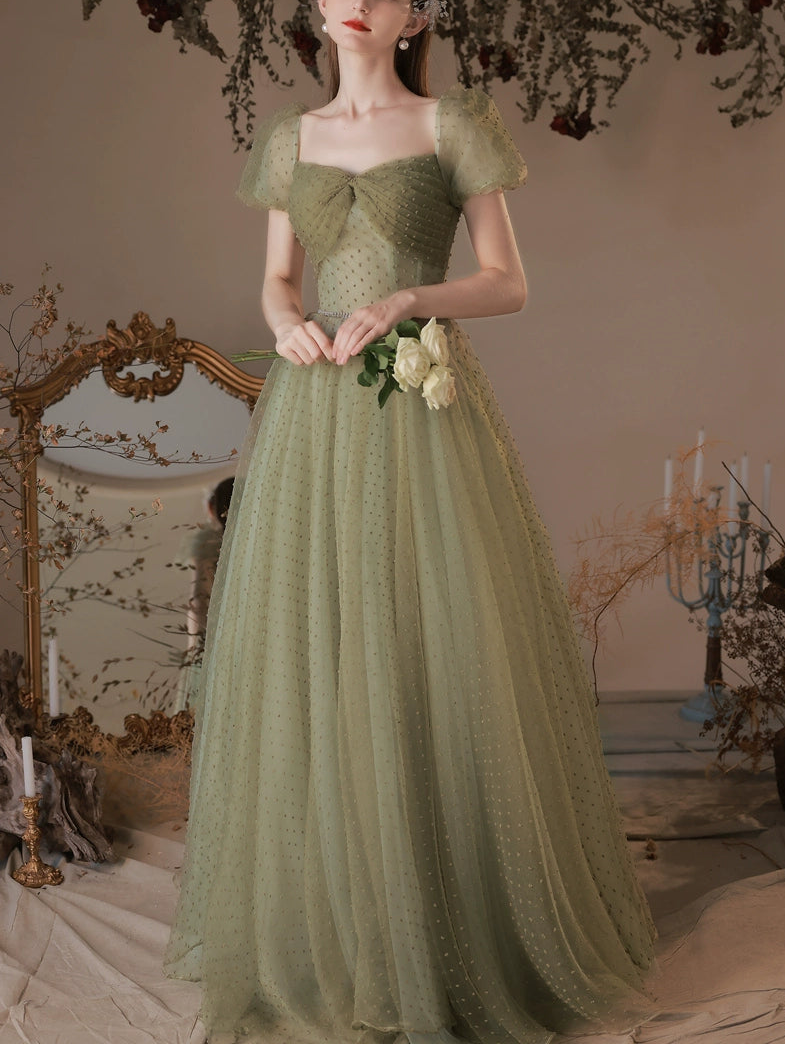 off-shoulder pearl detail puff sleeve maxi dress in green