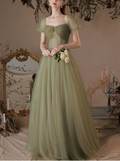 off-shoulder pearl detail puff sleeve maxi dress in green