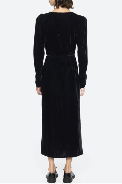 wallis black v-neck bow cutout velvet midi dress