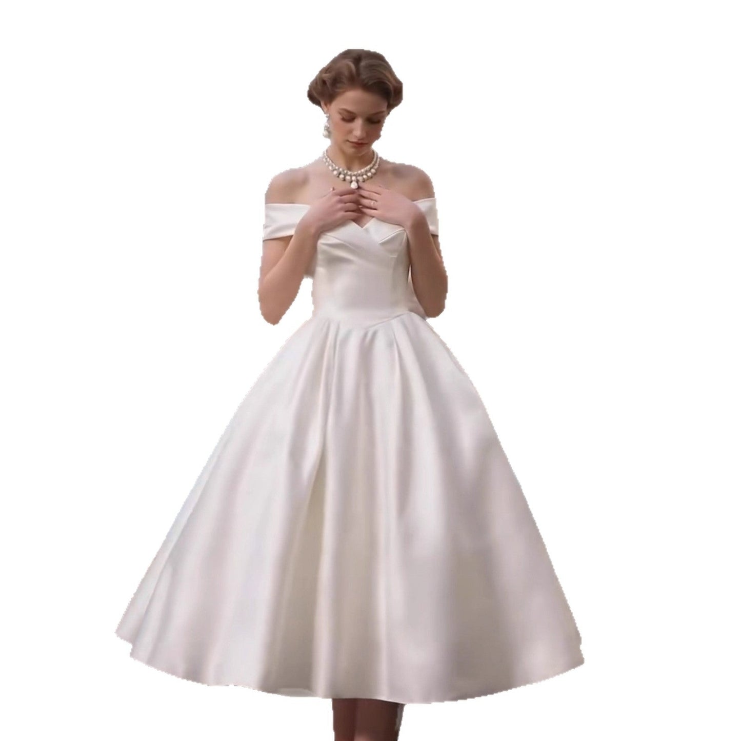 Sharon Off-the-Shoulder Minimalist Midi Dress - Off-White