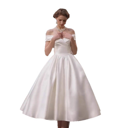 Sharon Off-the-Shoulder Minimalist Midi Dress - Off-White