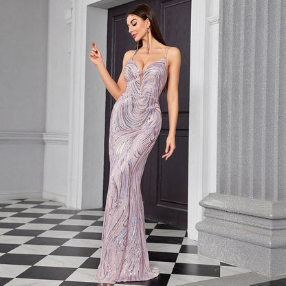 sequin stripe detail bodycon maxi dress in pink
