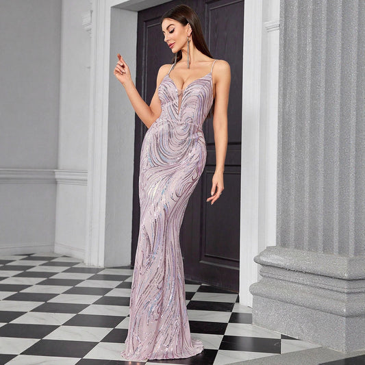sequin stripe detail bodycon maxi dress in pink