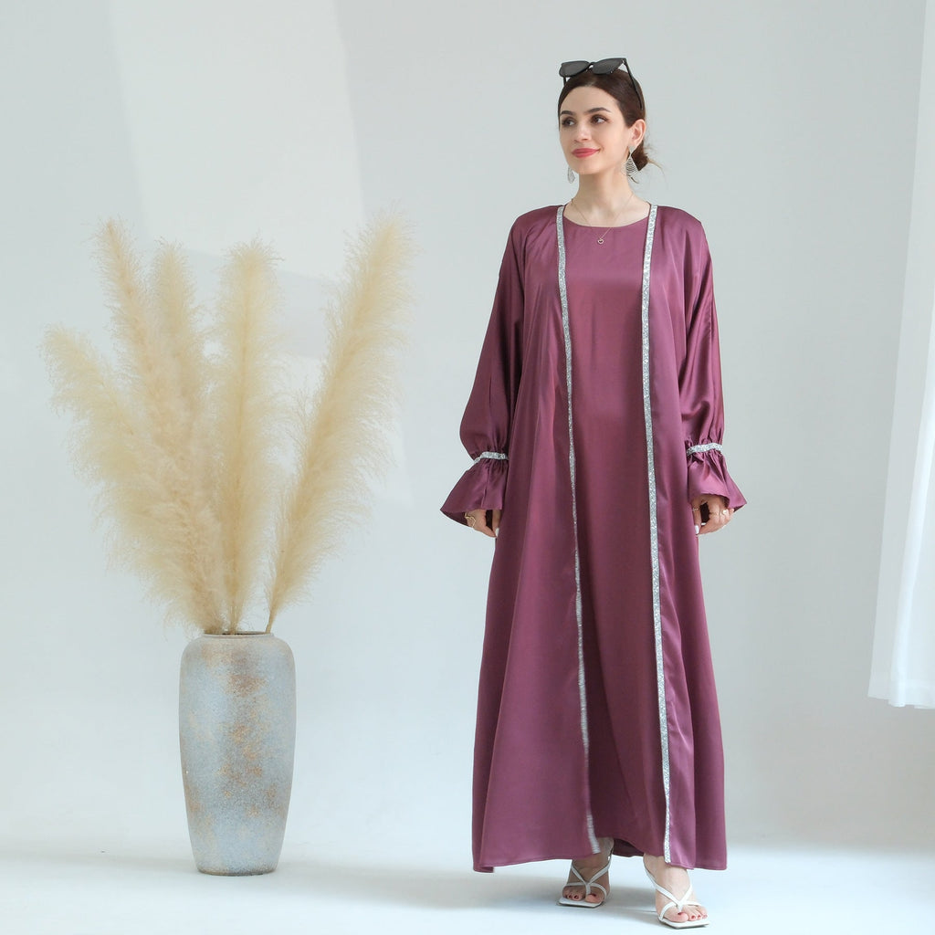 Beaded Trumpet Sleeve Robe and Sleeveless Skirt with Inside Two-piece Suit