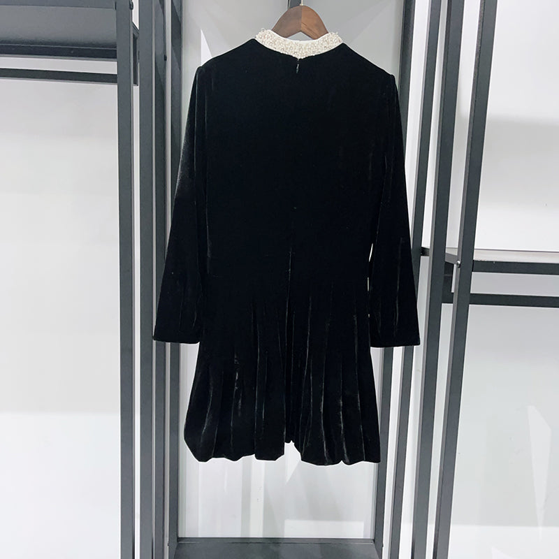 sheila Beaded Velvet puffy mini Dress in black