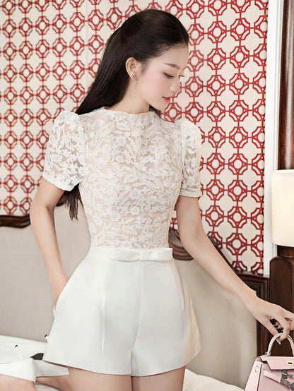 murray Lace patchwork jumpsuit in white
