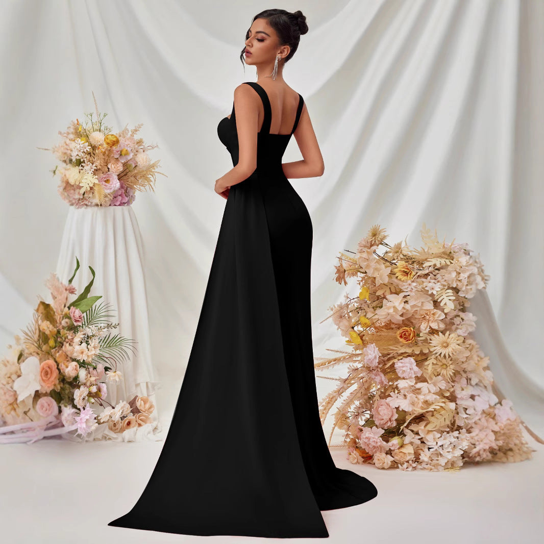 Hip-hugging high-slit suspender long dress