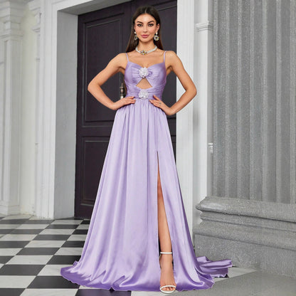 flower embellished cutout chiffon maxi dress in purple