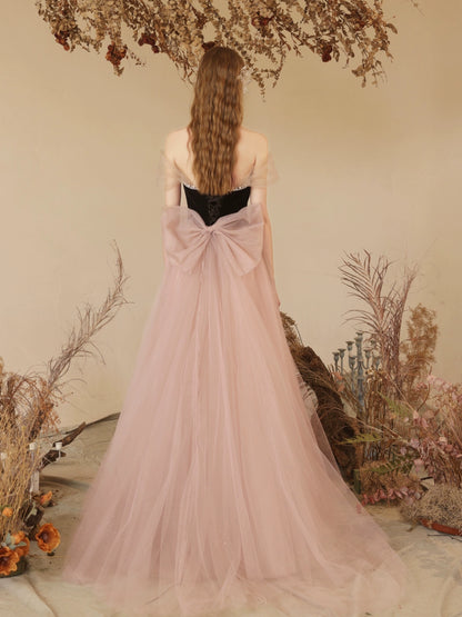 sabrina black velvet patchwork tulle strapless maxi dress
