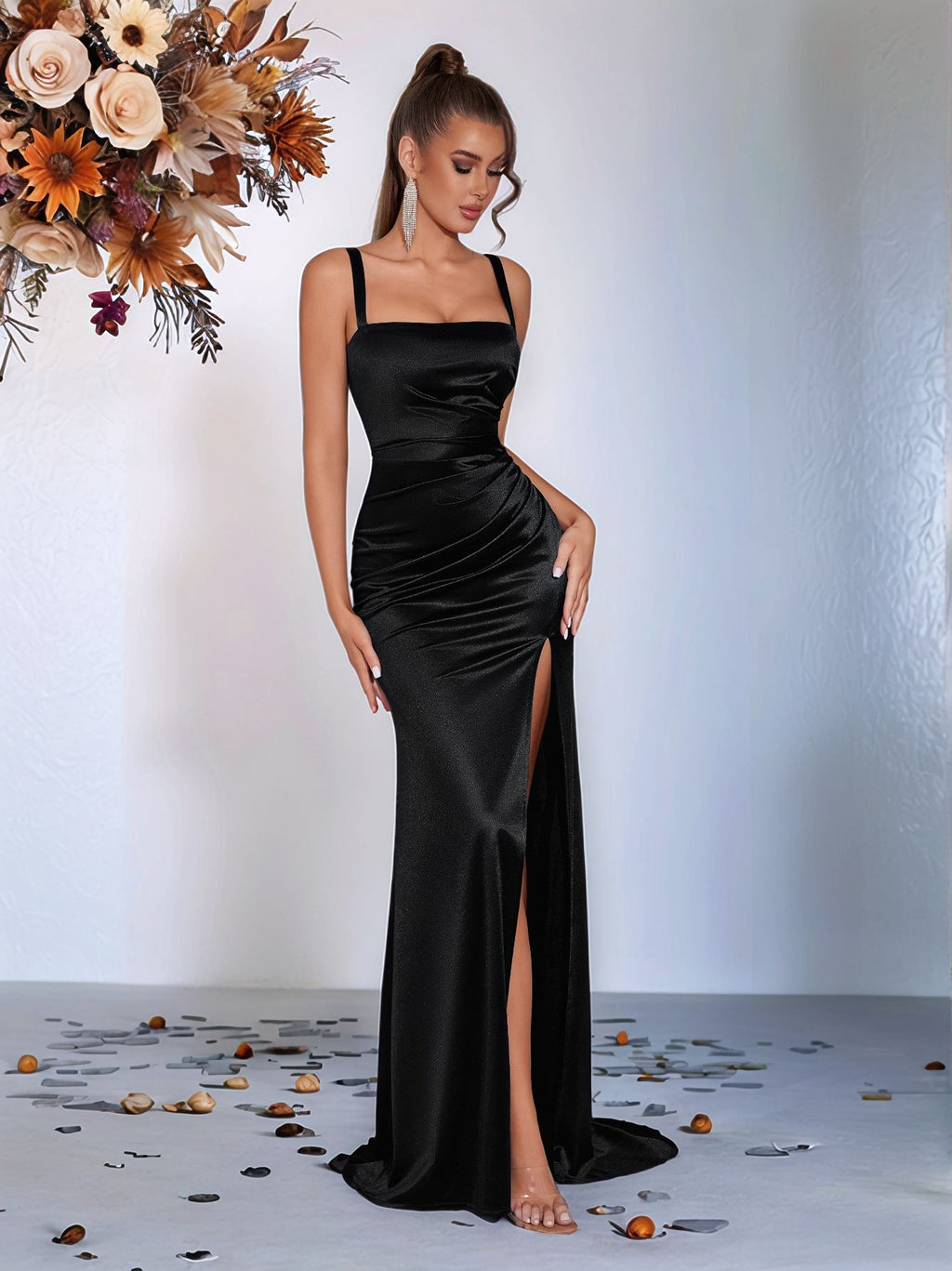 isabel one shoulder high slit maxi dress