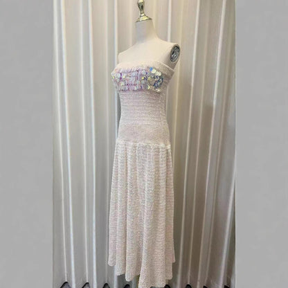 kimberley beige off-shoulder Sleeveless sequin jersey Maxi Dress