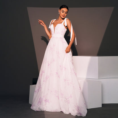 evangeline floral print strapless maxi dress