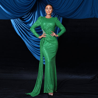 sequin embellished pleated bodycon maxi dress in green