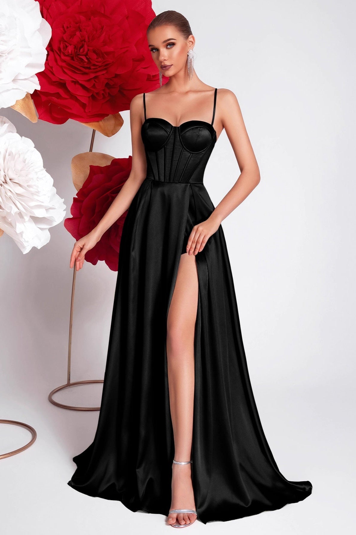 Twill high slit maxi dress