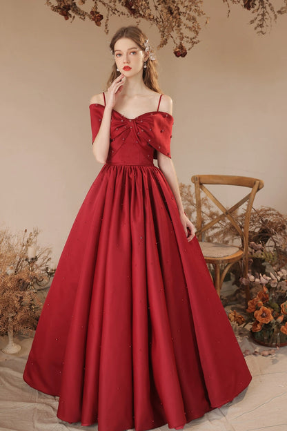 Claret pearl embellished satin bow maxi dress