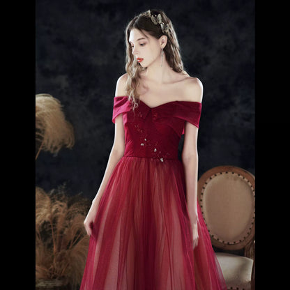 Gradient tulle strapless maxi dress in claret