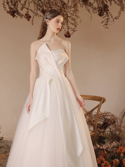 off-shoulder satin pleated maxi dress in beige