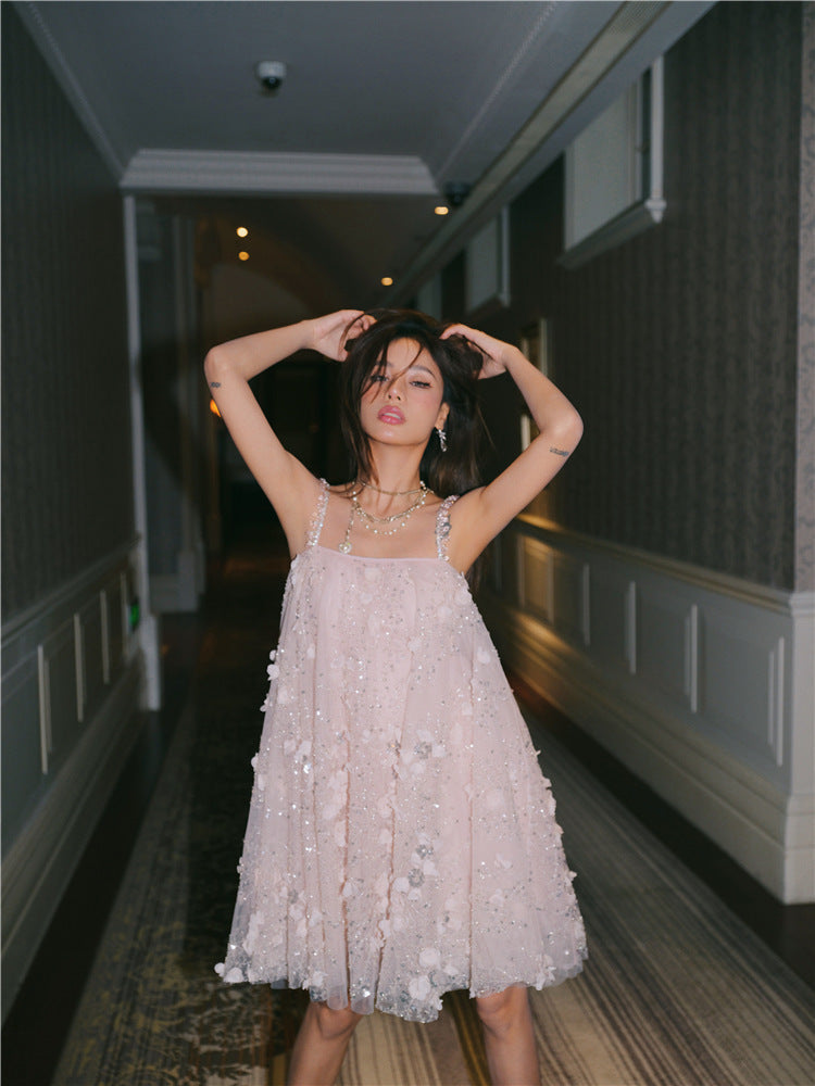 Zola Pink Flower Embroidered Loose doll Party Dress