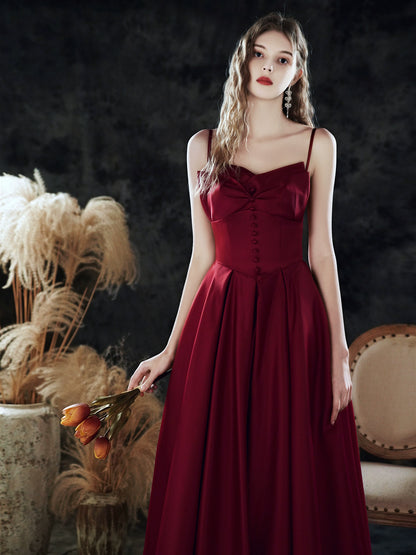 carol bow satin maxi dress in burgundy